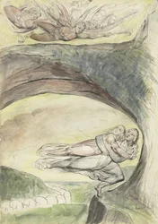 Virgil rescues Dante from the evil demons, illustration to the Divine Comedy by Dante Alighieri, 1824-27